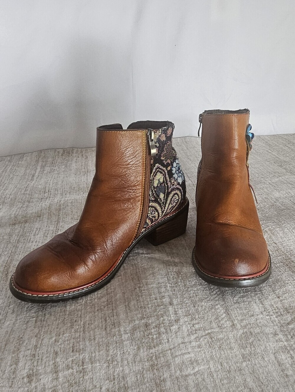Brown Leather Ankle Boots with Floral Accent - Picture 2 of 8